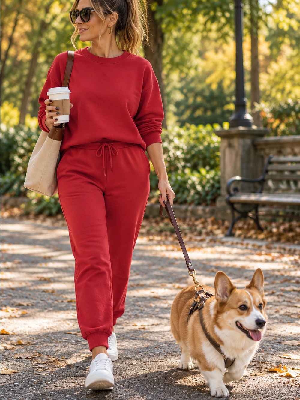 The Drop Red Women’s Sweatpants - Casual Drawstring Joggers, Top-S/Bottom - M